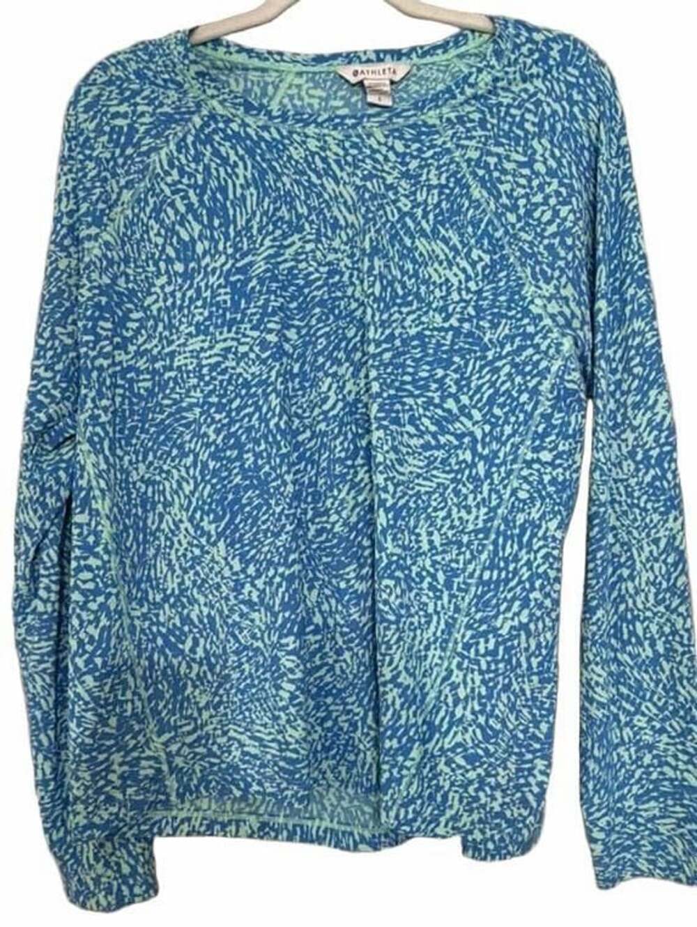 Athleta Ultimate Train Top Long Sleeve Size L Blue Green Abstract